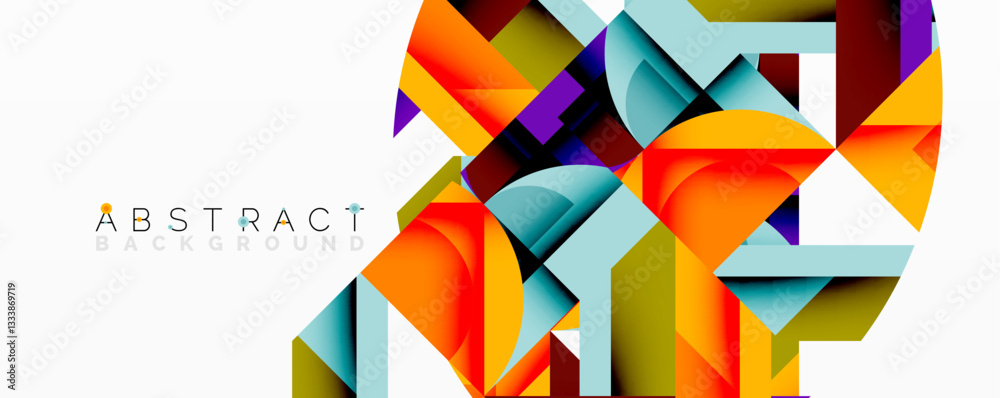 Poster Abstract geometric composition with interlocking circular and angular shapes, featuring smooth gradients and sharp contrasts on a white background