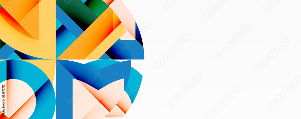 Fototapete Abstract geometric composition with interlocking circular and angular shapes, featuring smooth gradients and sharp contrasts on a white background