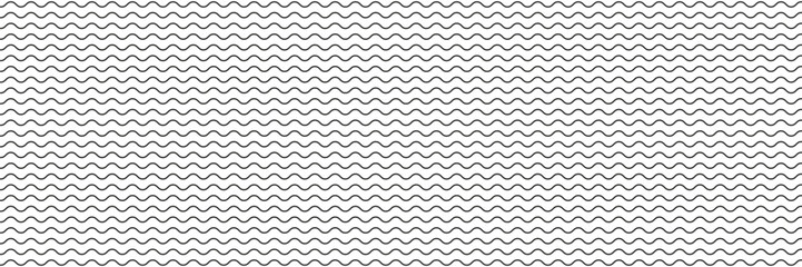 Wave line seamless pattern. Wavy thin stripes pattern. Black horizontal water curve lines texture. Simple monochrome black and white background. vector ilustration