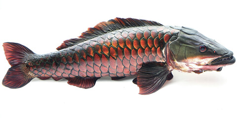 Fototapeta premium Arapaima fish with vibrant scales on white background