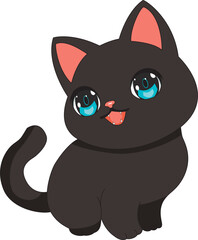 Kawaii Black Cat With Blue Eyes Vector