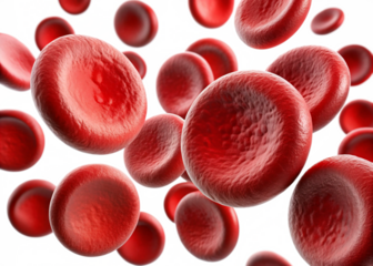 Red blood cells flowing through a vein in a microscopic view