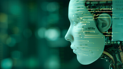 Artificial Intelligence: A thought-provoking portrait of an AI, its face subtly overlaid with futuristic data streams, hinting at the complex inner workings of its digital mind.