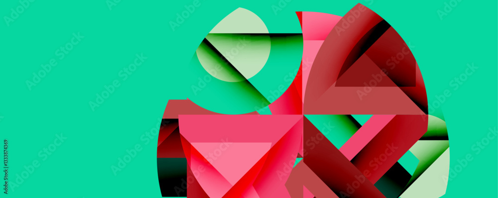 Poster Circles, semi circles, squares and round triangles. Geometric mosaic style pattern abstract background for wallpaper, banner, backdrop, card, book Illustration, landing page