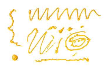Mustard Sauce Splash Isolated, Dijon Honey Mustard Line, Smeared Cream Border, Liquid Dressing Wave