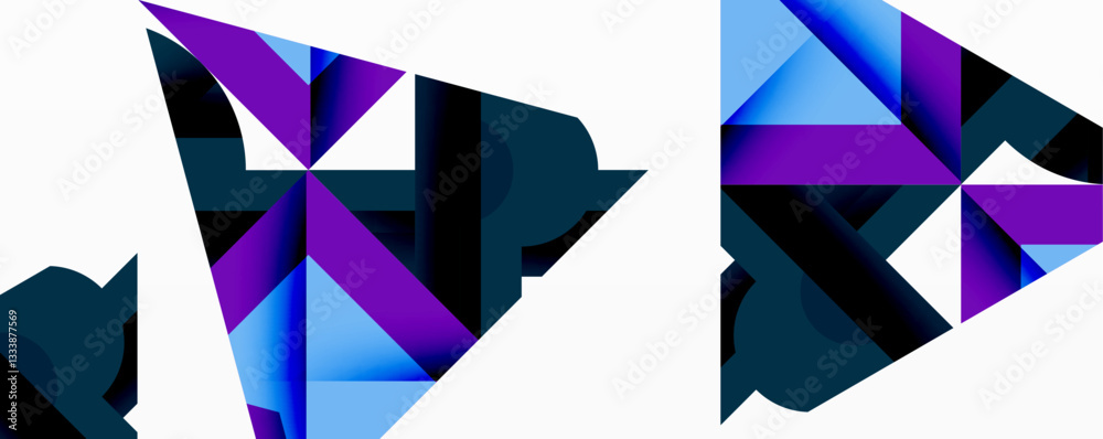 Poster Circles, semi circles, squares and round triangles. Geometric mosaic style pattern abstract background for wallpaper, banner, backdrop, card, book Illustration, landing page
