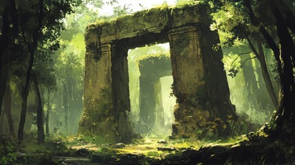 a portal magical landscape backgrounds spectacular fantasy scene raster mystical illustration of tunnel in the forest mysterious entrance time and space travel portal gateway
