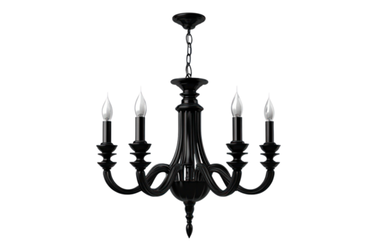 Realistic black chandelier hanging Isolated on transparent background