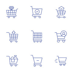 Shopping cart icons set. Thin Line style, editable stroke. real estate, consumer, shopping, shopping cart, remove from cart