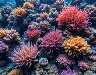 Obraz premium Underwater exploration of vibrant coral reefs ocean depths nature photography marine environment close-up biodiversity awareness
