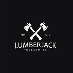 Crossed axes lumberjack isolated logo design vector illustration