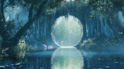 a portal magical landscape backgrounds spectacular fantasy scene raster mystical illustration of tunnel in the forest mysterious entrance time and space travel portal gateway
