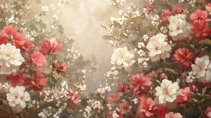 Obraz premium Soft Pastel Floral Background with Delicate Blooms and Foliage