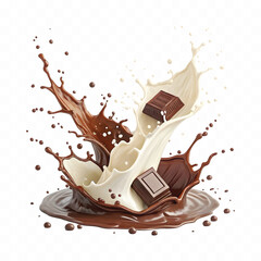 abstract 3d milk and chocolate splash isolated on white background