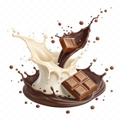 abstract 3d milk and chocolate splash isolated on white background