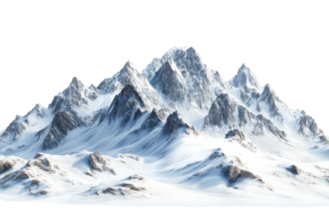 Majestic Snow-capped Mountains Rising Against A Brilliant White Sky Creating A Breathtaking Winter Wonderland Scene With Sharp Peaks And Deep Valleys Isolated on Transparent Background