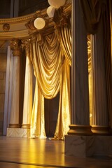 Golden Stage Curtains in an Ornate Theatre