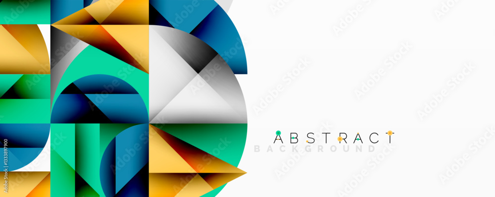 Leinwandbilder Abstract geometric artwork with overlapping circles and gradients, circle square triangle shapes background featuring sharp angular cuts, smooth shading, and structured layered composition