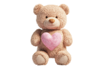 Teddy bear with pink heart Isolated on transparent background