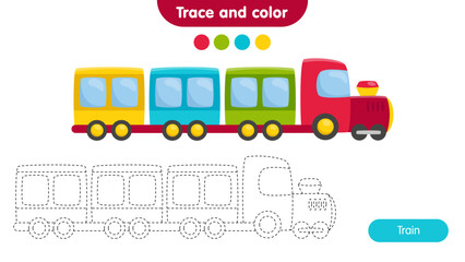 Coloring book for children: train. Educational game for kids.
