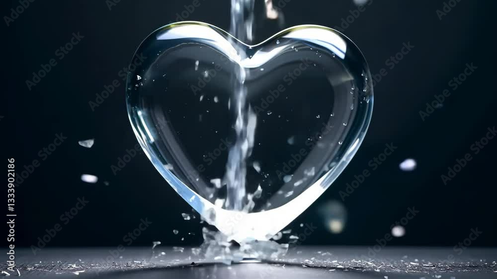 Poster a clear heart shape is on a black background. the heart is surrounded by a white powder. the heart i