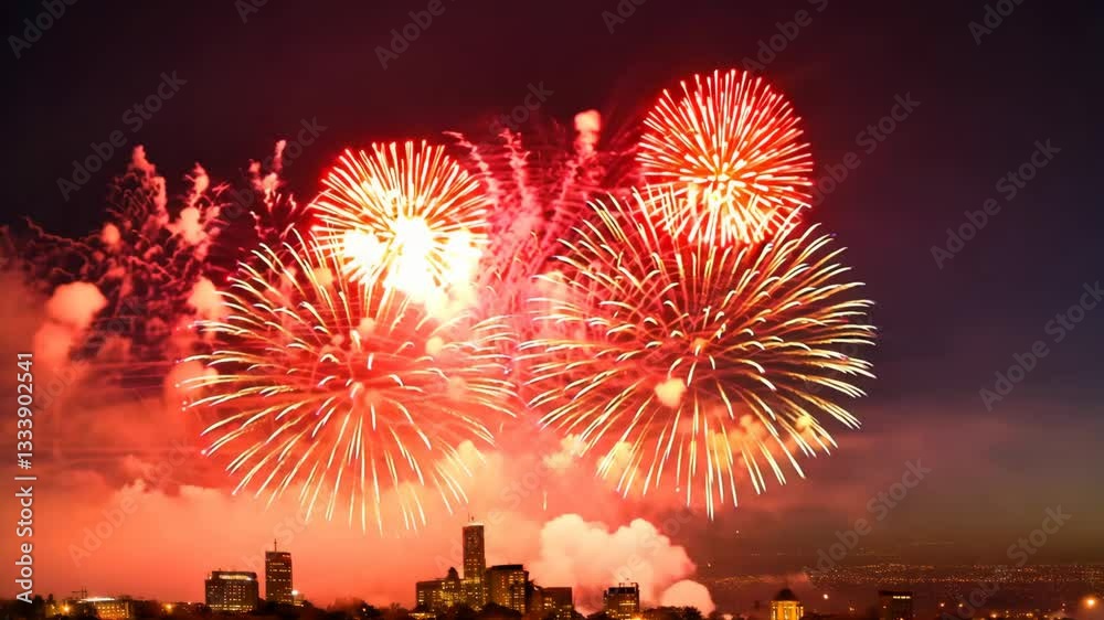 Aufkleber Two fireworks are lit up in the sky. One is in the left side of the image and the other is in the right side