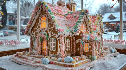 Fototapeta premium Elaborate Gingerbread House Winter Wonderland Display