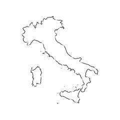 Hand draw map of Italy. Black line drawing sketch. outline doodle on white background.