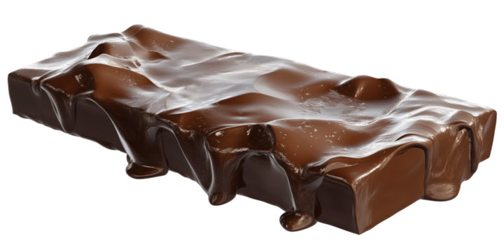 Chocolate Decadence: Close-up shot of a delectable chocolate bar oozing with rich, glossy chocolate, showcasing the irresistible temptation. 