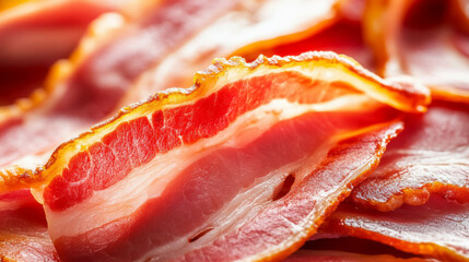 Close-up of crispy bacon slices against a bright background