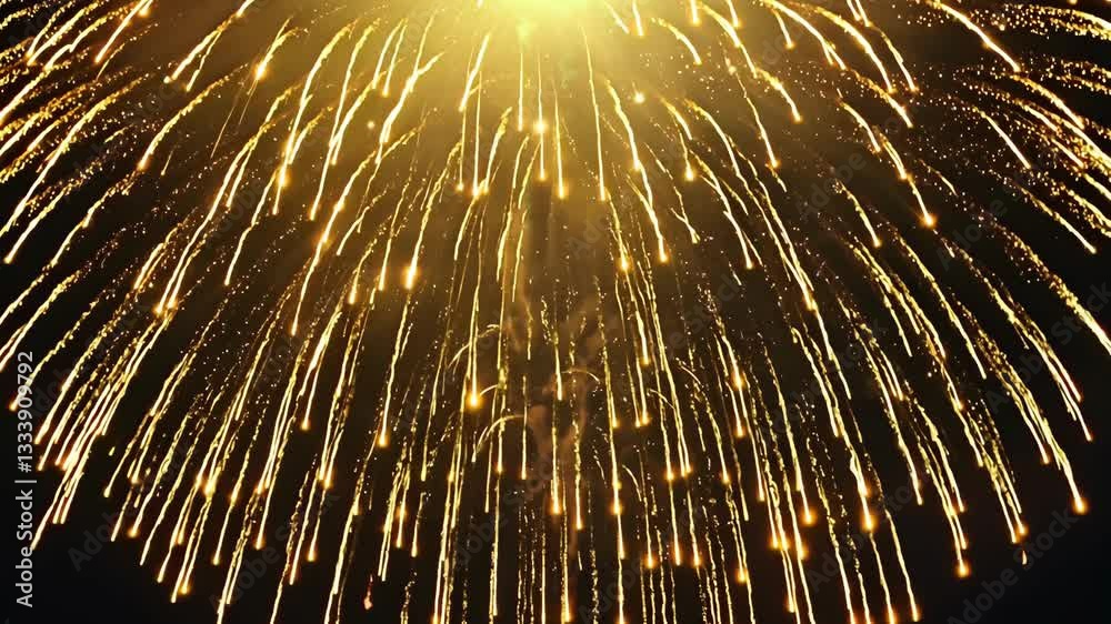 Aufkleber The sky is filled with a dazzling display of gold sparks from fireworks. The fireworks are scattered throughout the sky, creating a beautiful and mesmerizing scene. The fireworks are in the air