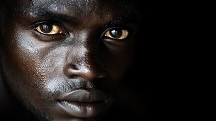 A man of African descent, his skin the hue of ebony, his features etched with the stories of his past, his presence radiating an aura of quiet strength and dignity.