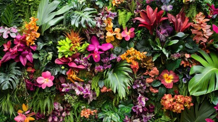 Vibrant Tropical Floral Wall Art with Lush Greenery and Colors