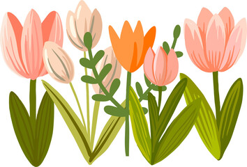 Happy Easter! Cute composition of isolated cartoon elements in pastel colors. Digital illustration in flat style for spring holiday of Easter Sunday