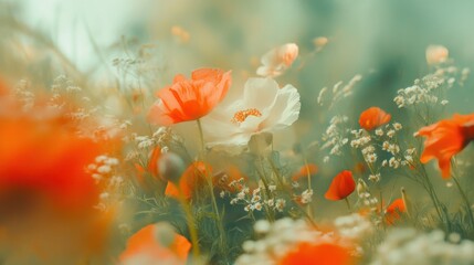 Obraz premium Vibrant Wildflowers in a Meadow with Soft Focus and Dreamy Effect