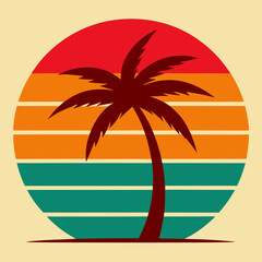 Retro vintage Sunset with Palm Tree Vector  illustration for t shirt design 