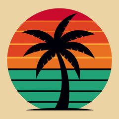 Retro vintage Sunset with Palm Tree Vector  illustration for t shirt design 