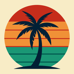 Retro vintage Sunset with Palm Tree Vector  illustration for t shirt design 