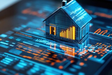 Digital House Model with Graphs and Data on Technology Background