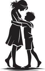 vector illustration of a mother and son, mother and son vector icon, mother and son silhouette vector black and white