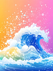 Colorful stylized wave graphic art, vibrant design, digital illustration, background for website, poster, or social media