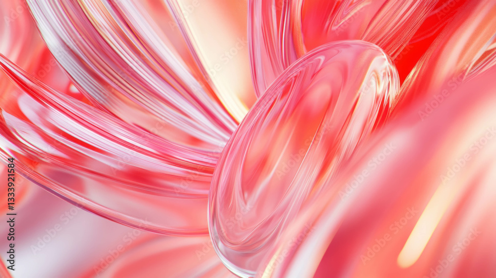 Poster abstract red gradient with glassy texture and dynamic flying lines