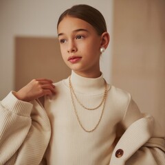 Smiling Brunette Woman with Glamorous Makeup in Studio