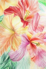 Vibrant Hibiscus Flower Drawing: A Colorful Pencil Sketch
