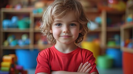 Toddler Posing in Playroom with Toys