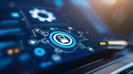 Digital Interface Concept with Icons and Gear Motif for Technology Design Projects