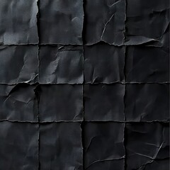 Black paper background with torn edges, arranged in squares and rows, creating an abstract pattern with a depth-of-field effect.