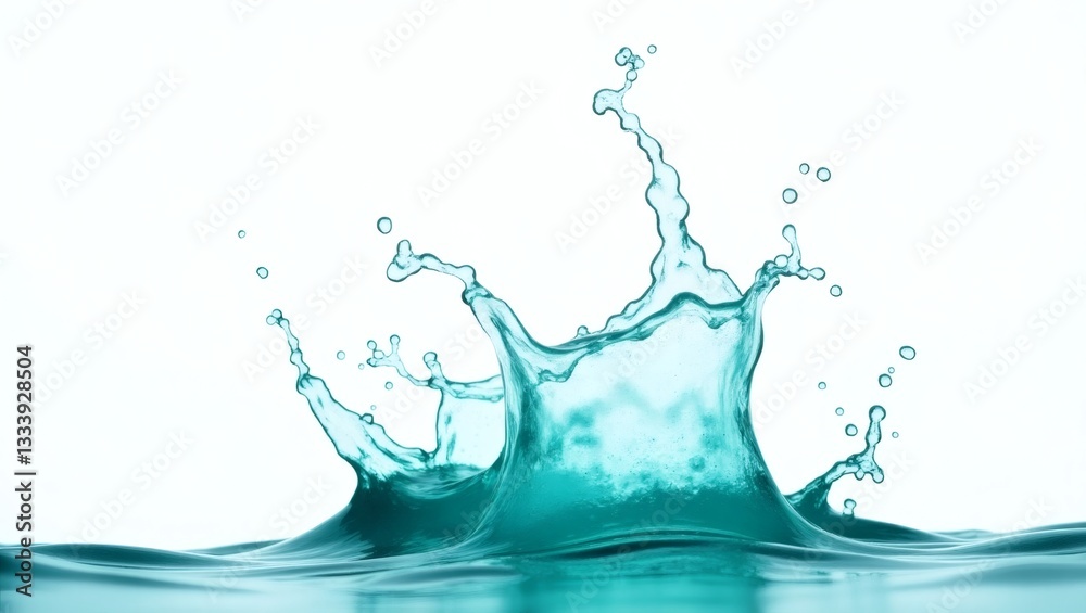 Poster a mesmerizing splash of turquoise water creating a captivating crown shape with dynamic droplets