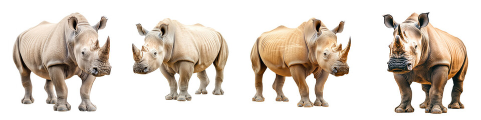 Obraz premium A group of powerful endangered rhinoceroses standing alert in the African savanna showcasing the beauty and importance of preserving these iconic wildlife species