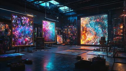 Obraz premium Artist in Artistic Studio with Colorful Paintings